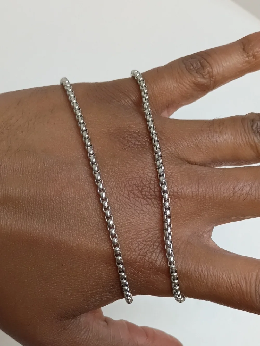 Silver Chain Bracelet Set Delicate Link Layered Stack 2 Piece